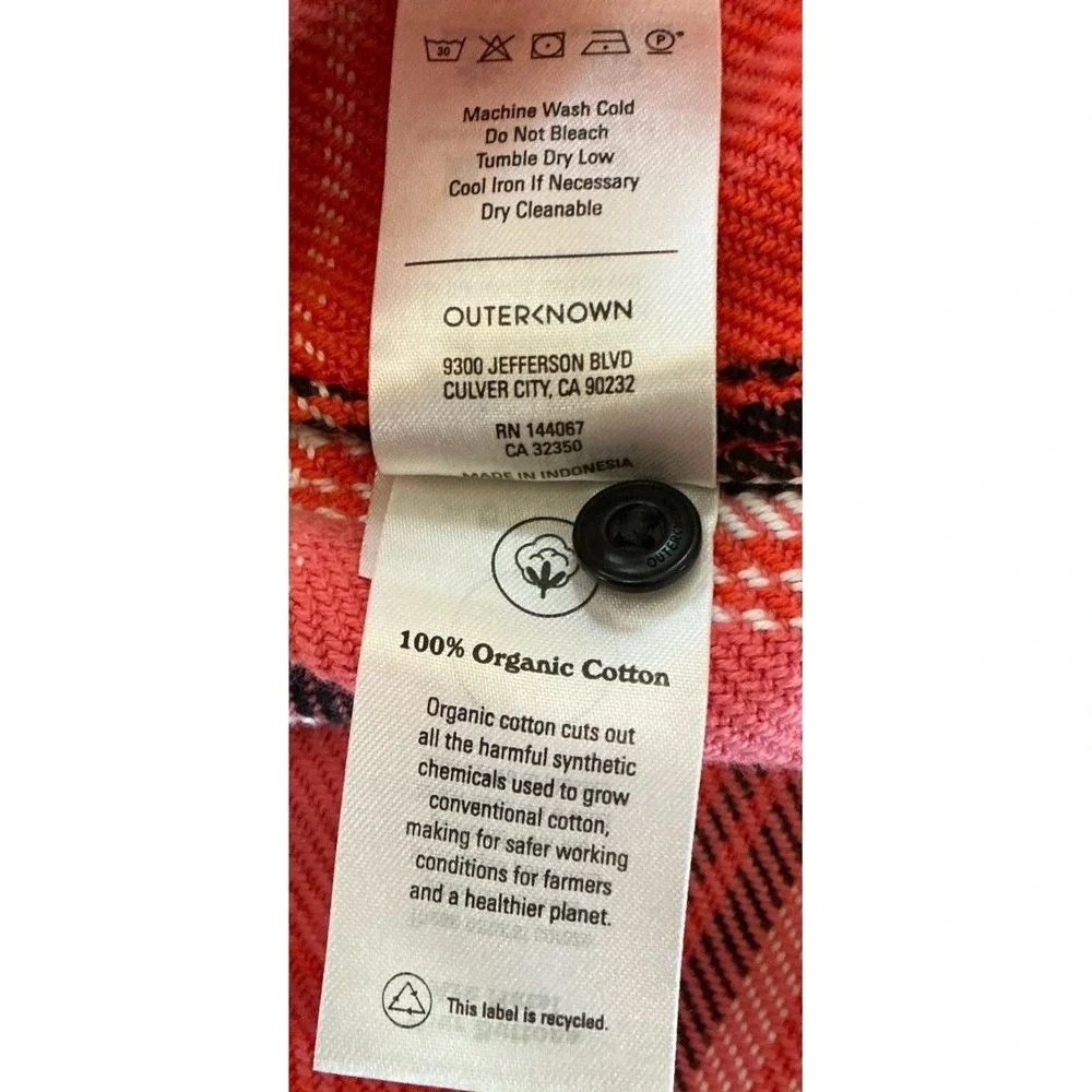 Outerknown Blanket Shirt Women's Medium Organic Cotton Coral Orange Plaid - Picture 5 of 8